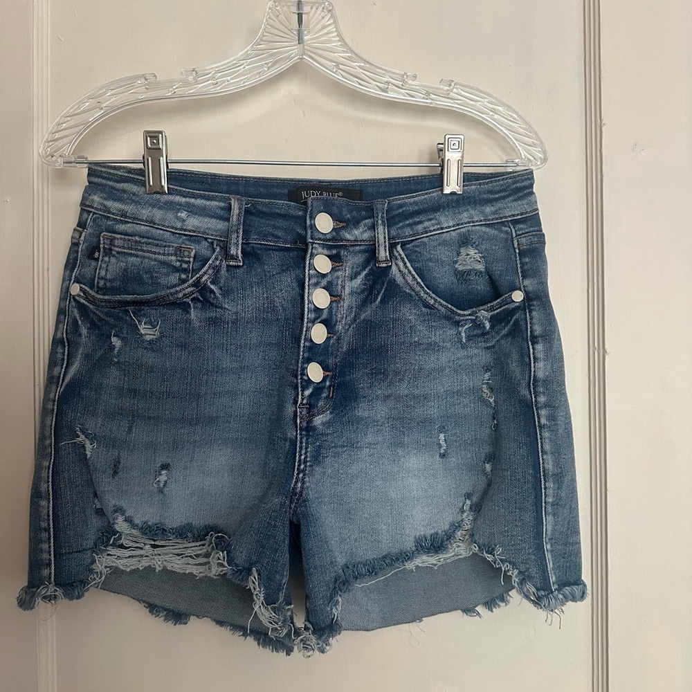 Judy Blue Distressed Jean Shorts Blue High-Waisted